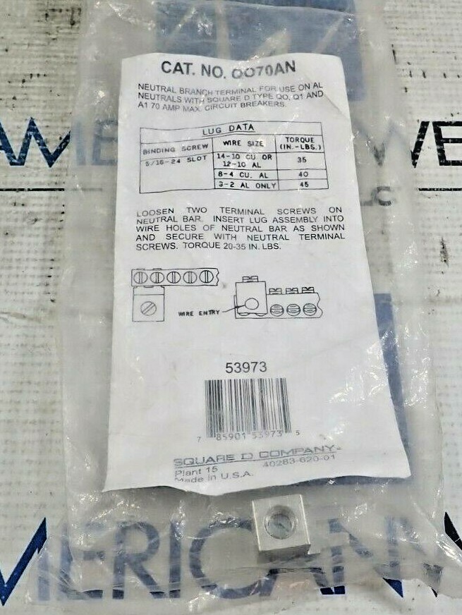 SQUARE D QO70AN NEUTRAL BRANCH TERMINAL NEW