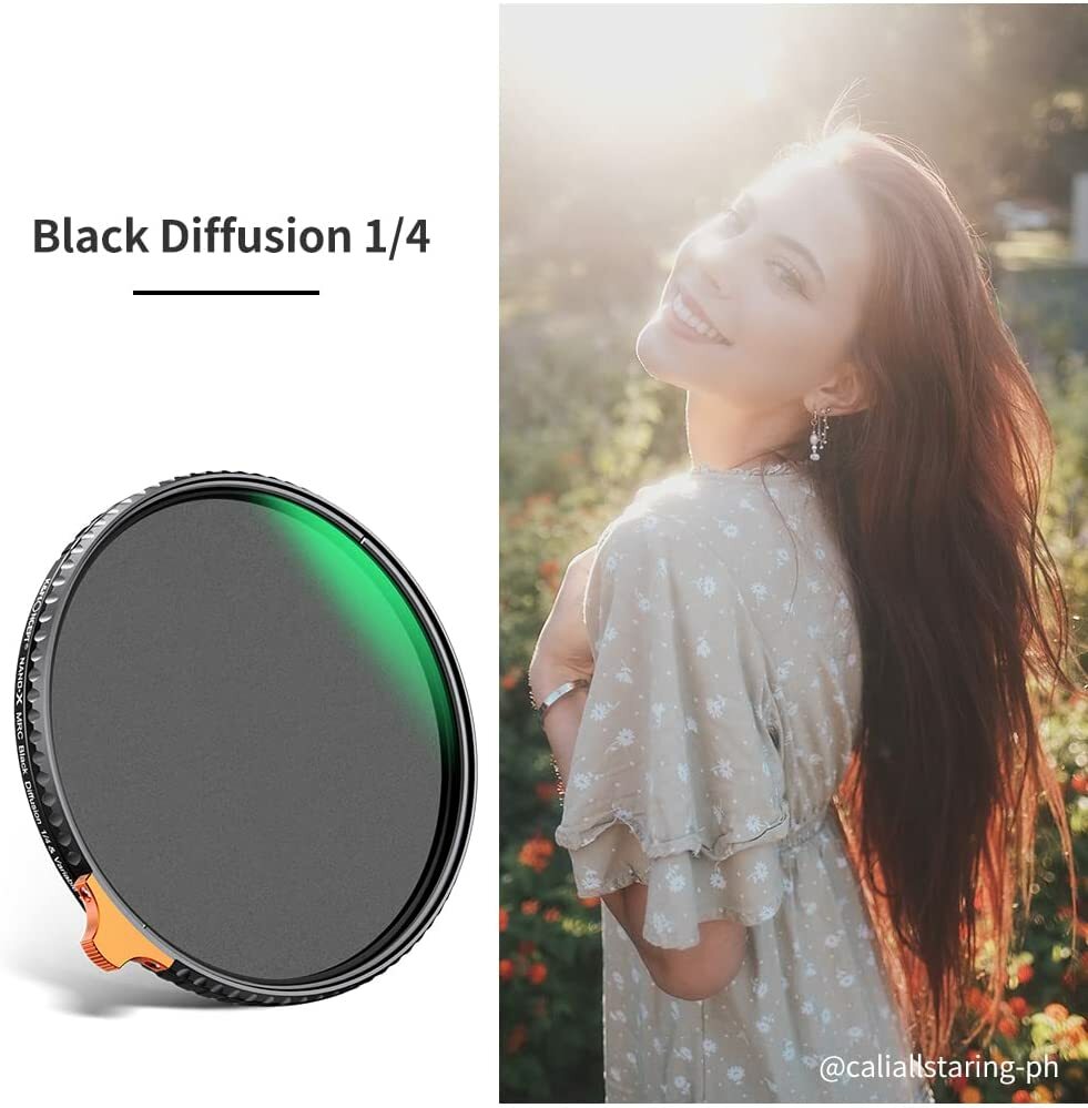49mm 2-in-1 Camera Lens Filter Black Diffusion 1/4 Effect & Variable ND2-ND32 ND