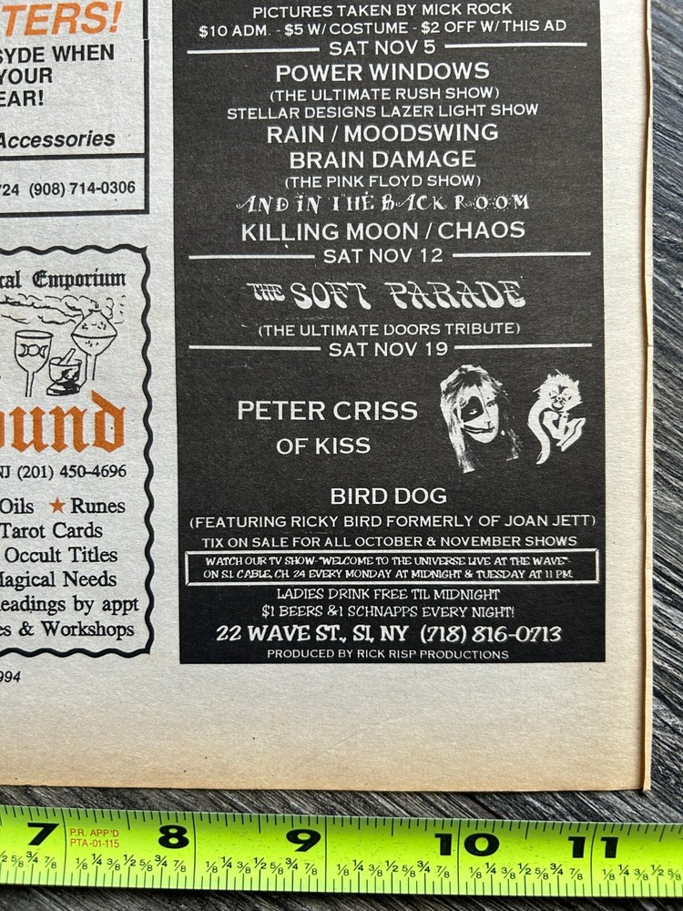 KISS Concert Ad Advert PETER CRISS Tour Nov 19 1994 The Wave NY Vintage Kiss E