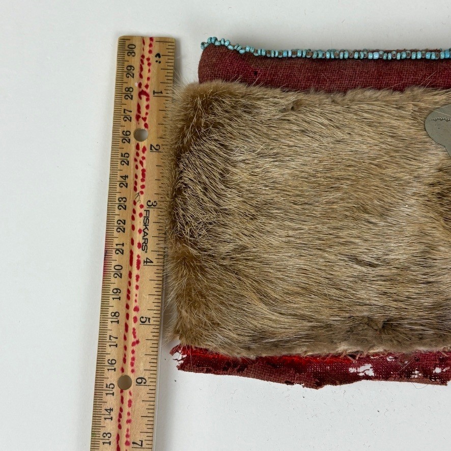 Antique Plains Indian Beaver Fur Hat Beaded Trim Trade Wool Lining Silver 1880s