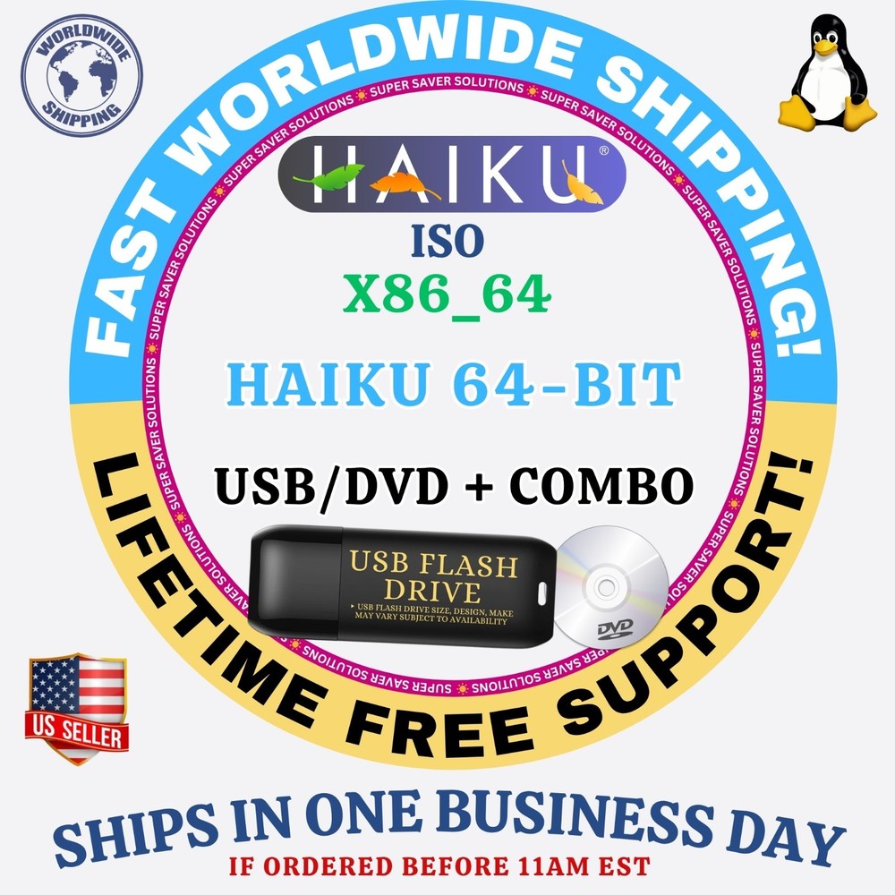 HAIKU Linux OS ISO ALL VERSIONS 64BIT USB-DVD, LIVE-FULL BOOT, MAC PC