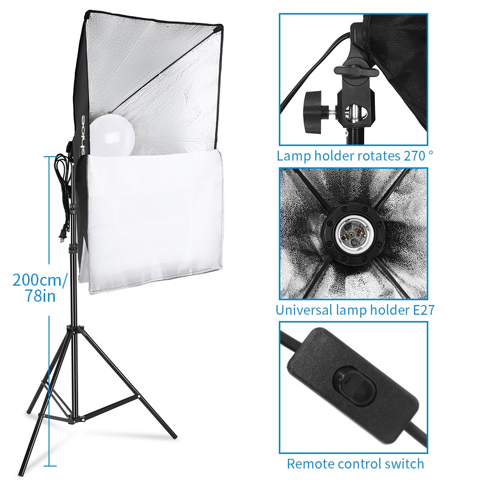 Softbox Lighting Kit, Photo Equipment Studio Soft box 20" x 27", with E27 Socket