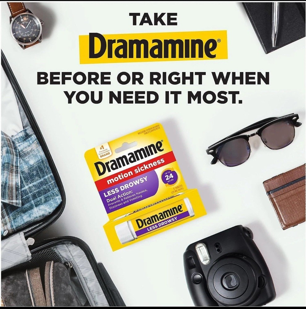Dramamine All Day Less Drowsy Motion Sickness Relief 8 Count, 3 Pack