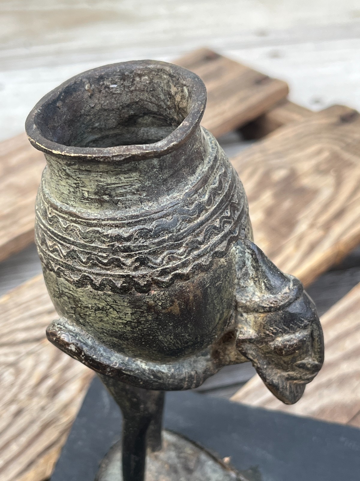 Vintage Mali Bronze Sculpture – Dogon Style Figure Carrying Vessel