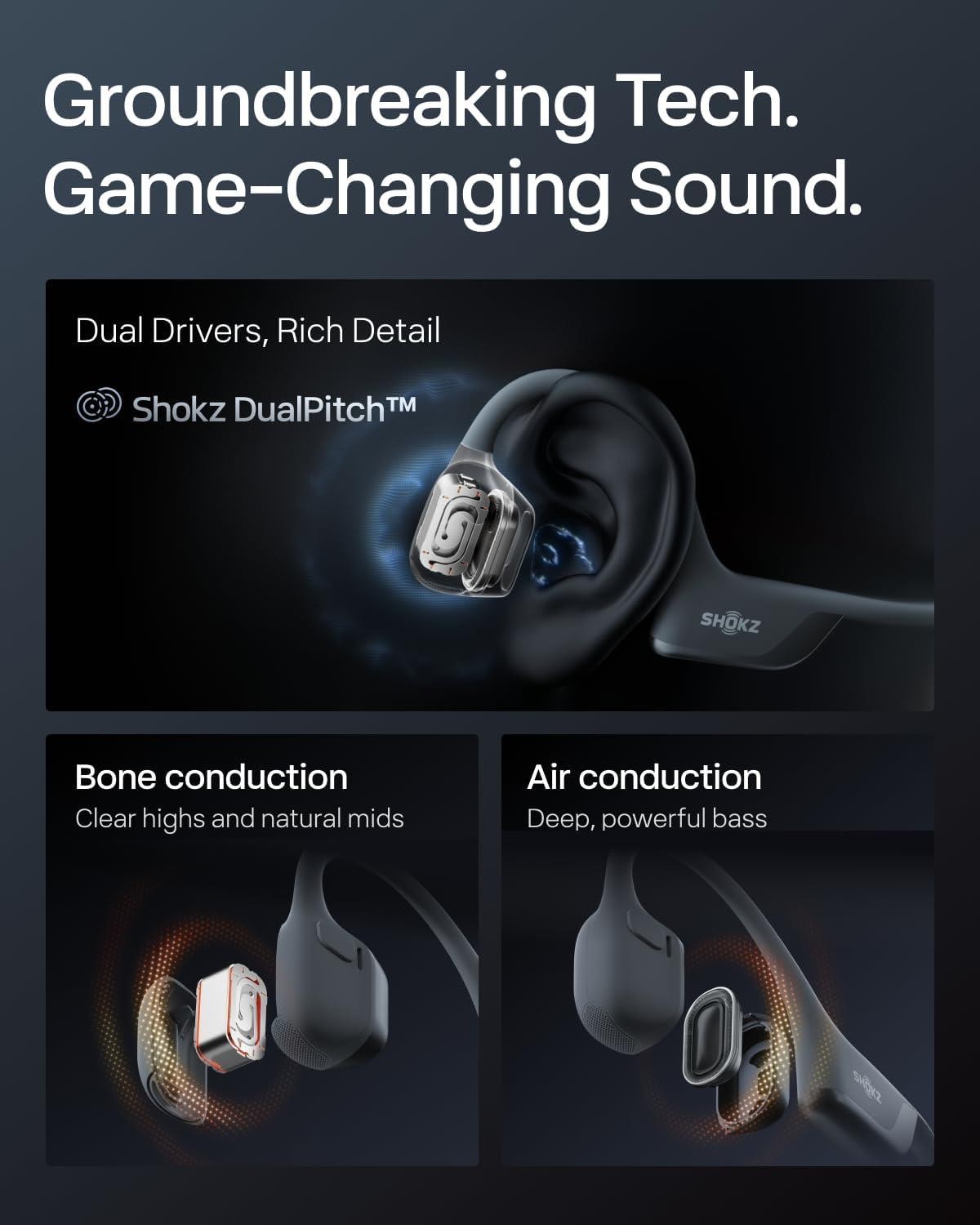 SHOKZ OpenRun Pro 2 Bluetooth Wireless Headphones Black S820 Excellent