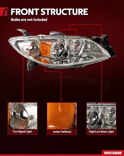 Headlights Assembly Compatible with Amber-Clear-Chrome/for 2004-2009 Mazda 3