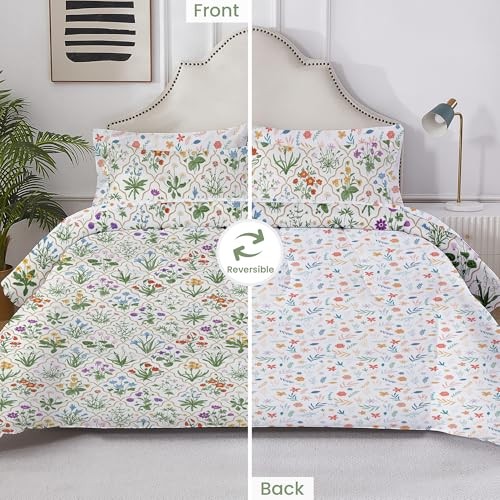 Floral Comforter Set with Sheets, 7 Piece King Flower - Green Patchwork Leaf