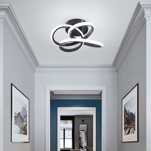 Modern Led Ceiling Light Fixture, 6000K Small Hallway Ceiling Light Black