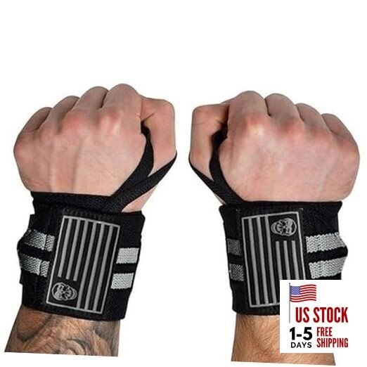 Weightlifting Wrist Wraps (IPF Approved) Professional Quality 18" Gray/USA