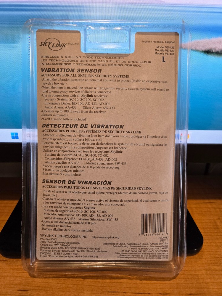 Skylink Vibration Sensor VS-433 Window Sensor NEW, Sealed