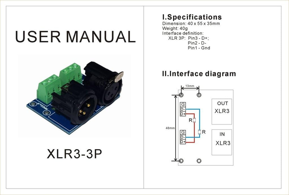 3Pin Terminal Adapter XLR 3 Pin to XLR Converters for DMX Controller Led Decoder