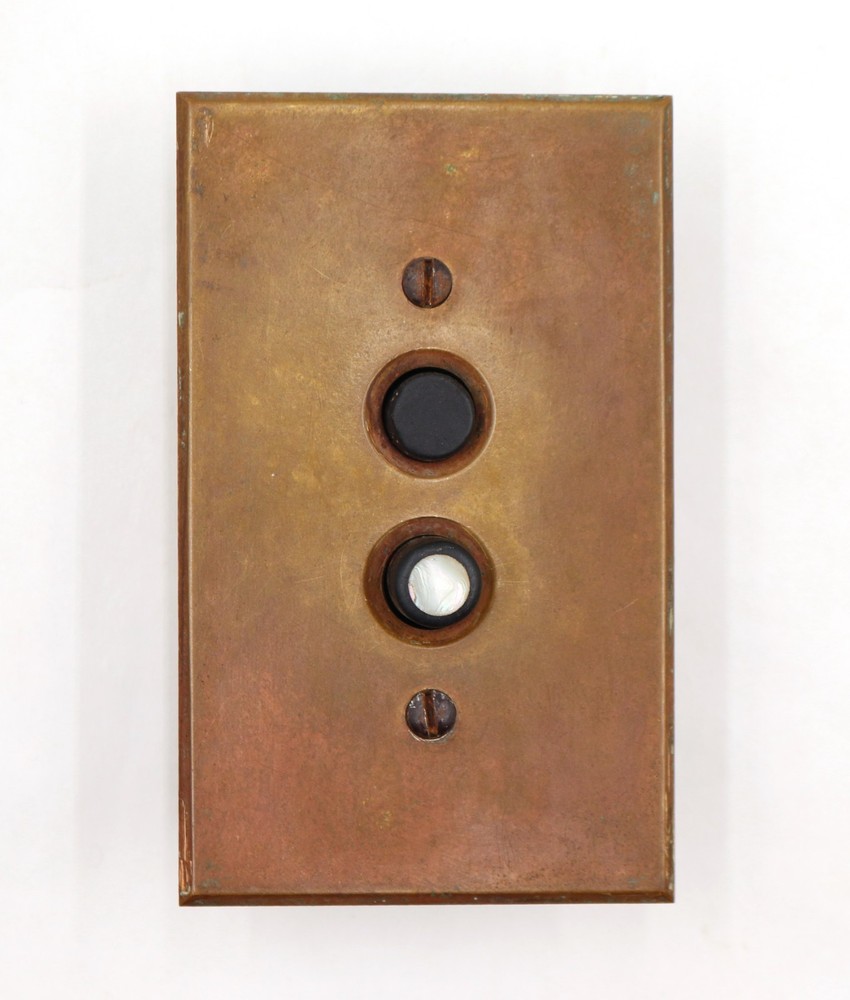 Vintage Two Push Buttons Patina Brass Switch Plate