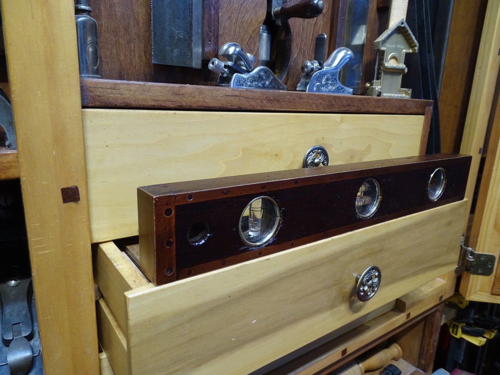 Antique User Made Brass Bound Double Plumb and Level Glass Vial Windows- WOW!!