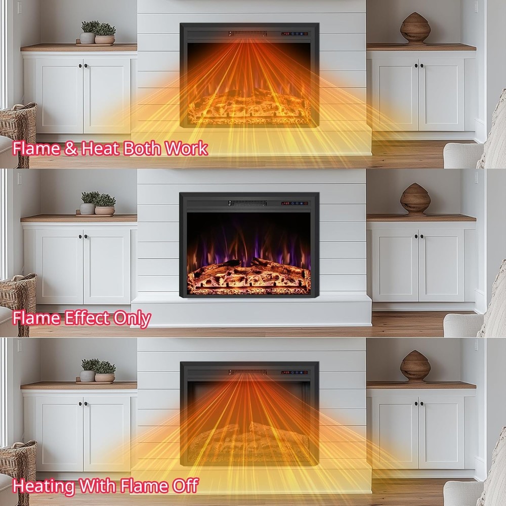 30" Width Electric Fireplace Inserts with Adjustable Flame Colors, Fireplace Hea