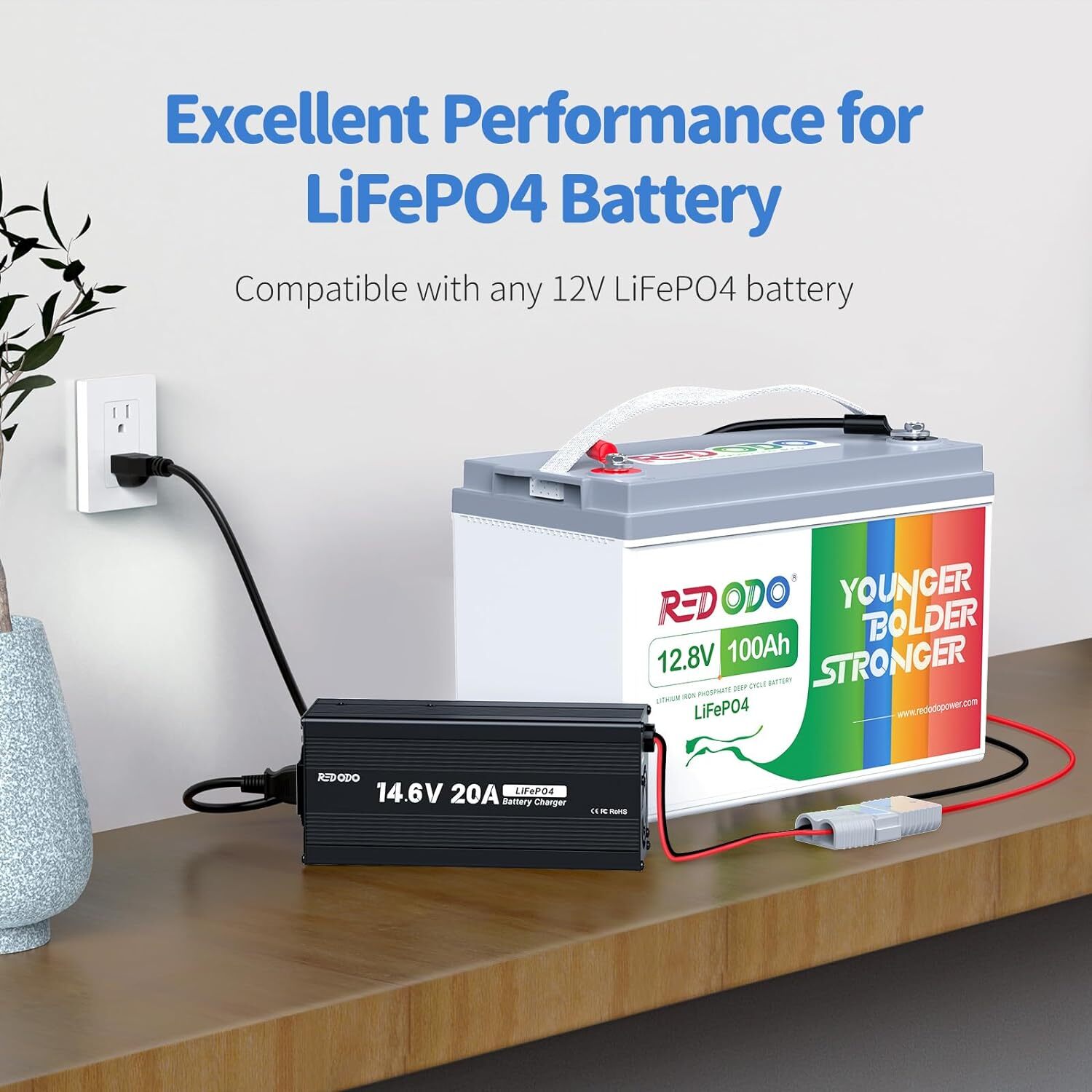 Redodo 14.6V 20A LiFePO4 Battery Charger Fast Charging for Lithium Battery Used