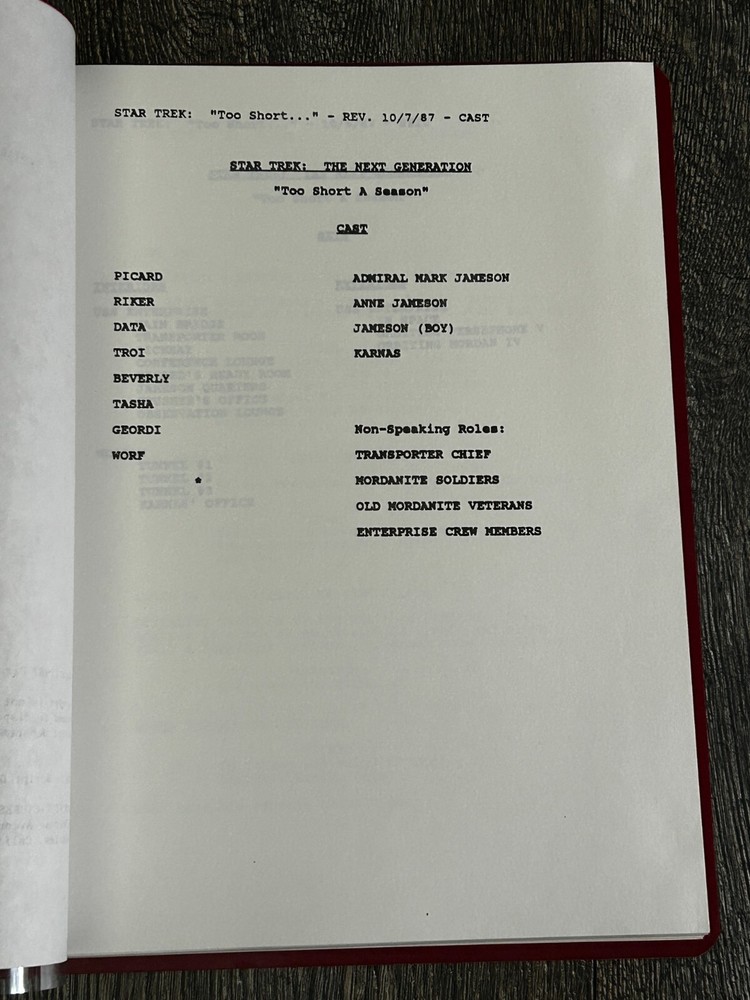 STAR TREK Script The Next Generation Too Short A Season Revised Final Draft 1987