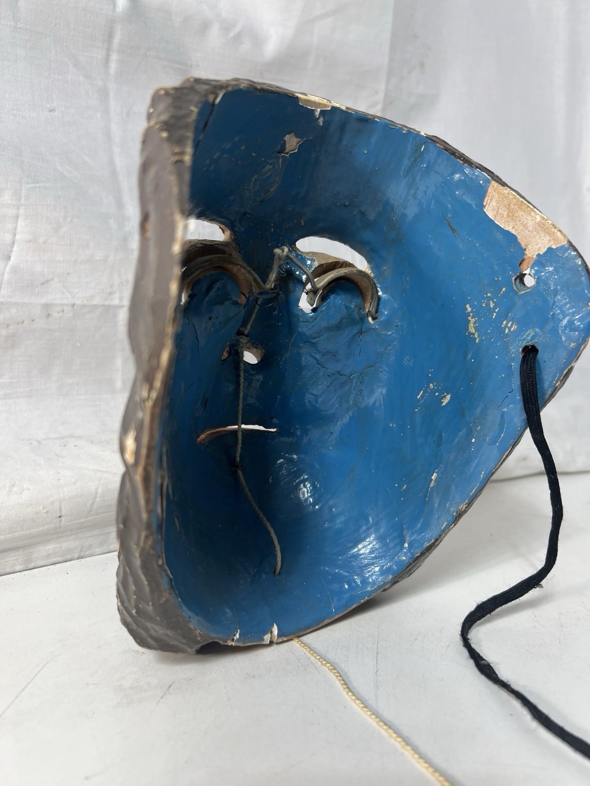 Mexican Folk Art Catrine Dandy Mask w/ Glass Eyes Moving Eyelids Gold Tooth