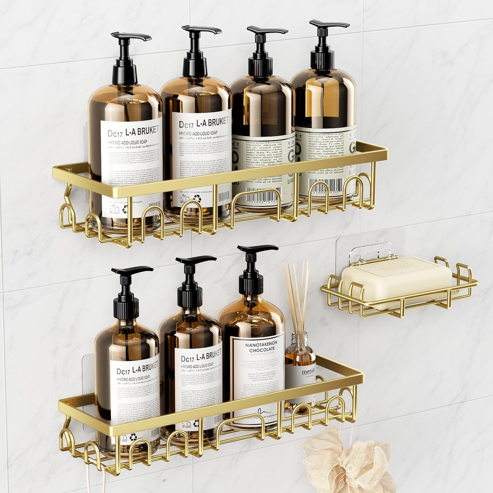 Shower Caddy, 3 Pack Shower Shelves for Inside Bathroom, Rustproof Adhesive B...