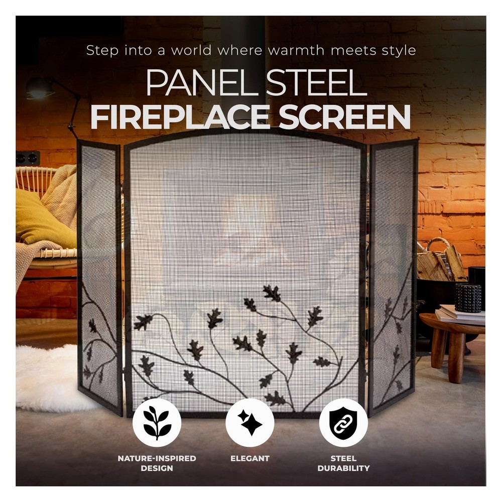 Panacea 3-Panel Oak Leaf Fireplace Screen Model 15914