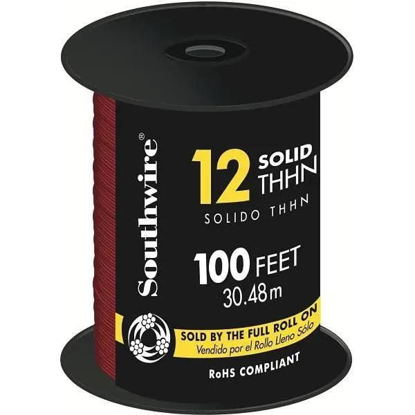 Southwire Solid 12 wire 100ft roll- THHN 12 AWG Solid Red Copper 100’ Wire