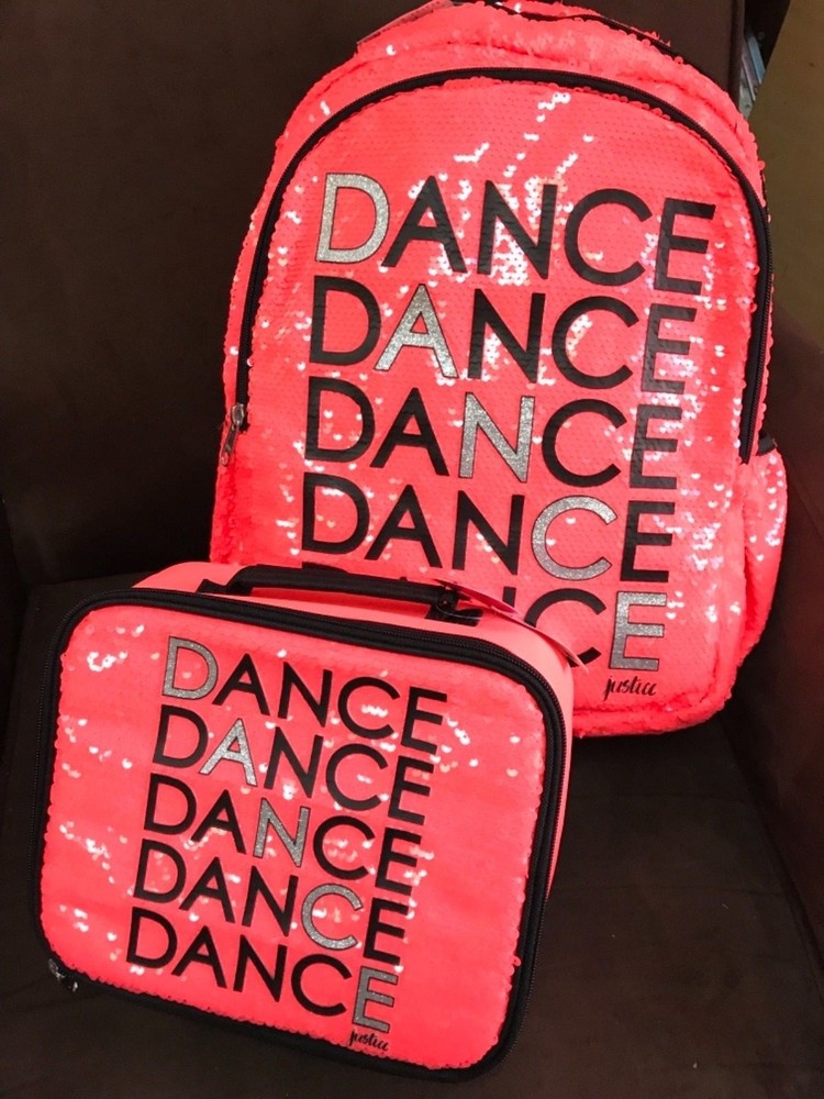JUSTICE “DANCE DANCE DANCE” SEQUINS BACKPACK & LUNCHBOX SHIMMERING CORAL