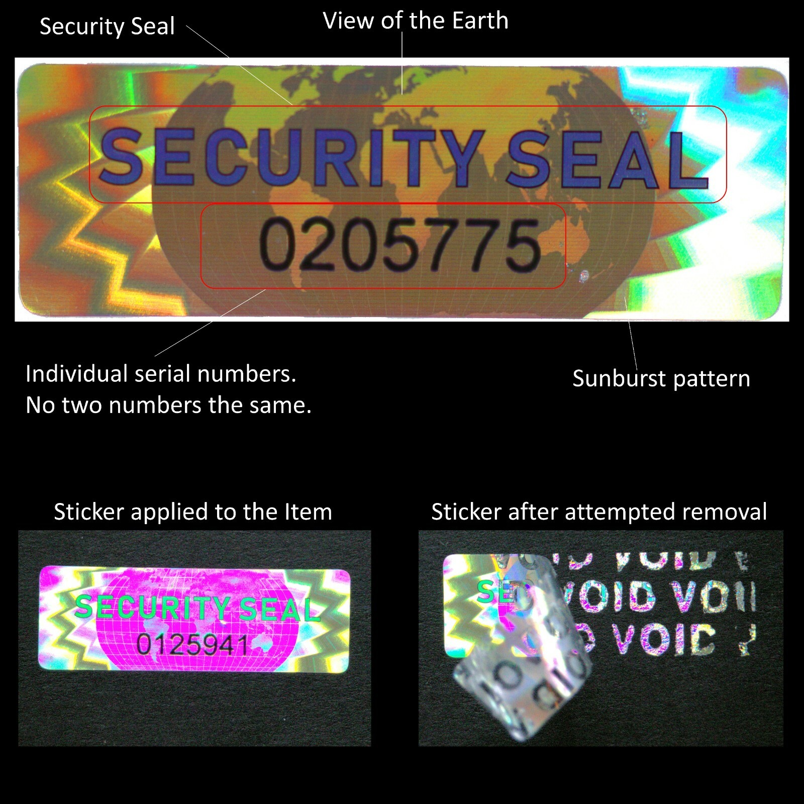 SECURITY SEAL Tamper Proof Security Sticker (SERIAL NUMBERS) (AvR051)
