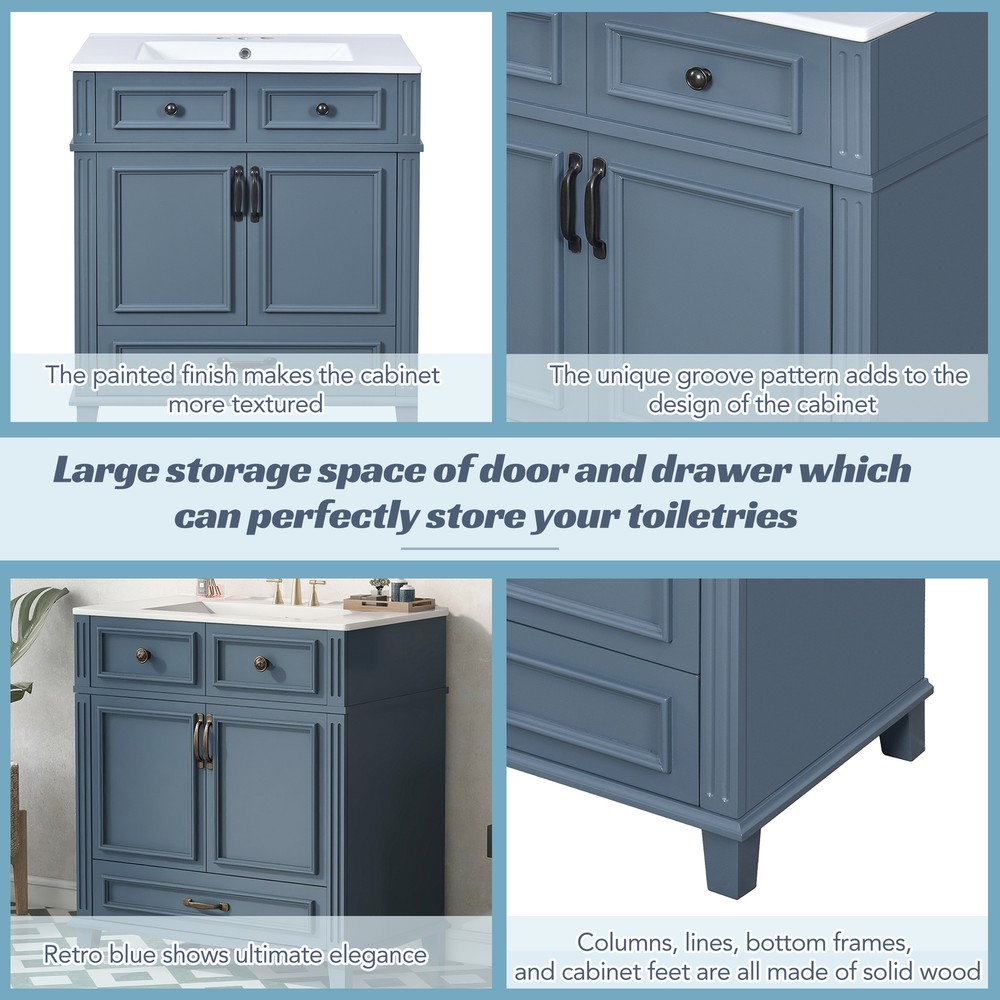 30'' Bathroom Vanity with Ceramic Sink,Solid Wood Frame Bathroom Storage Cabinet