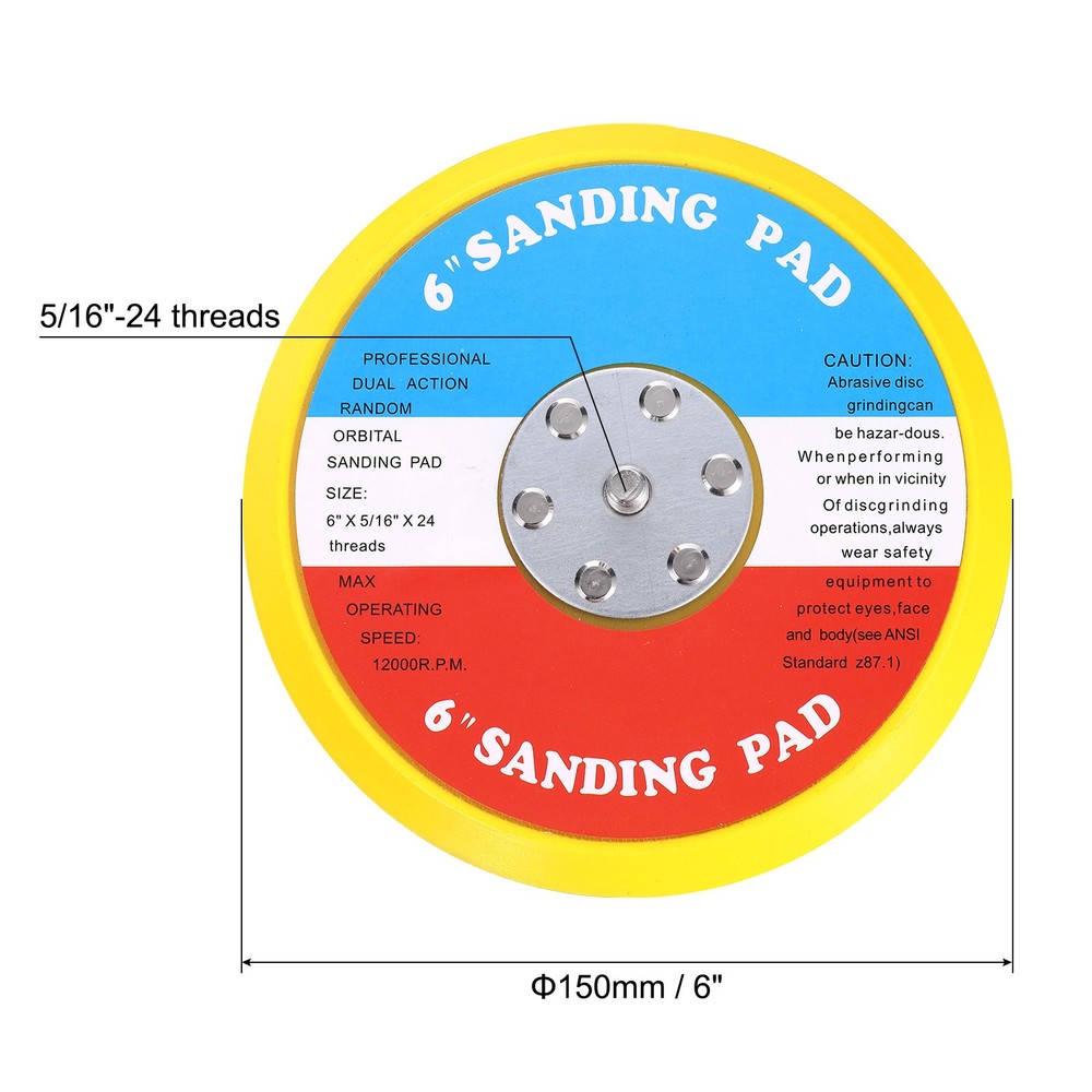 5pcs 6 Inch Hook and Loop Backing Sanding Pads with 5/16"-24 Thread, Orange