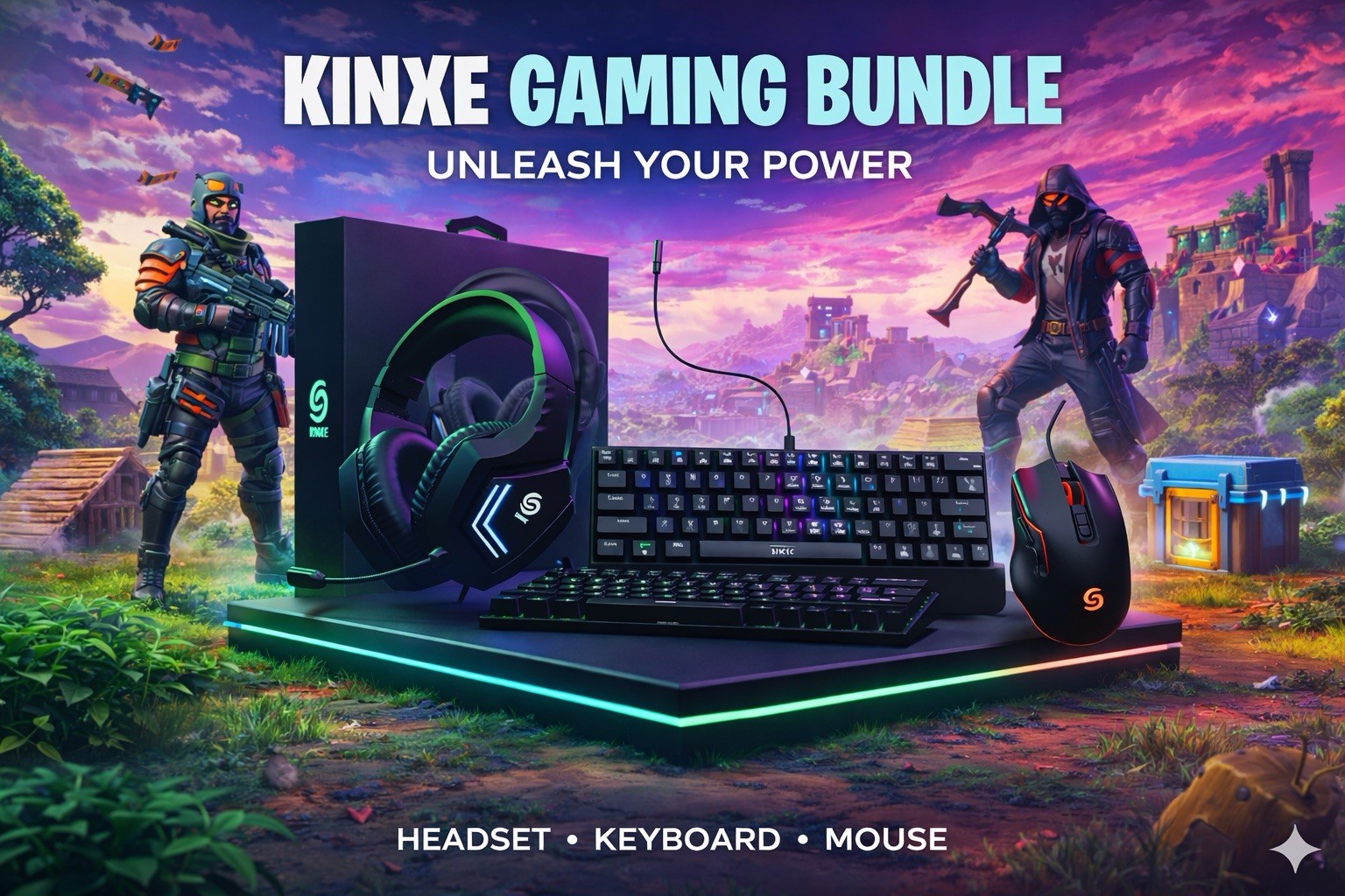 Gaming Keyboard and Mouse with Headset - Black