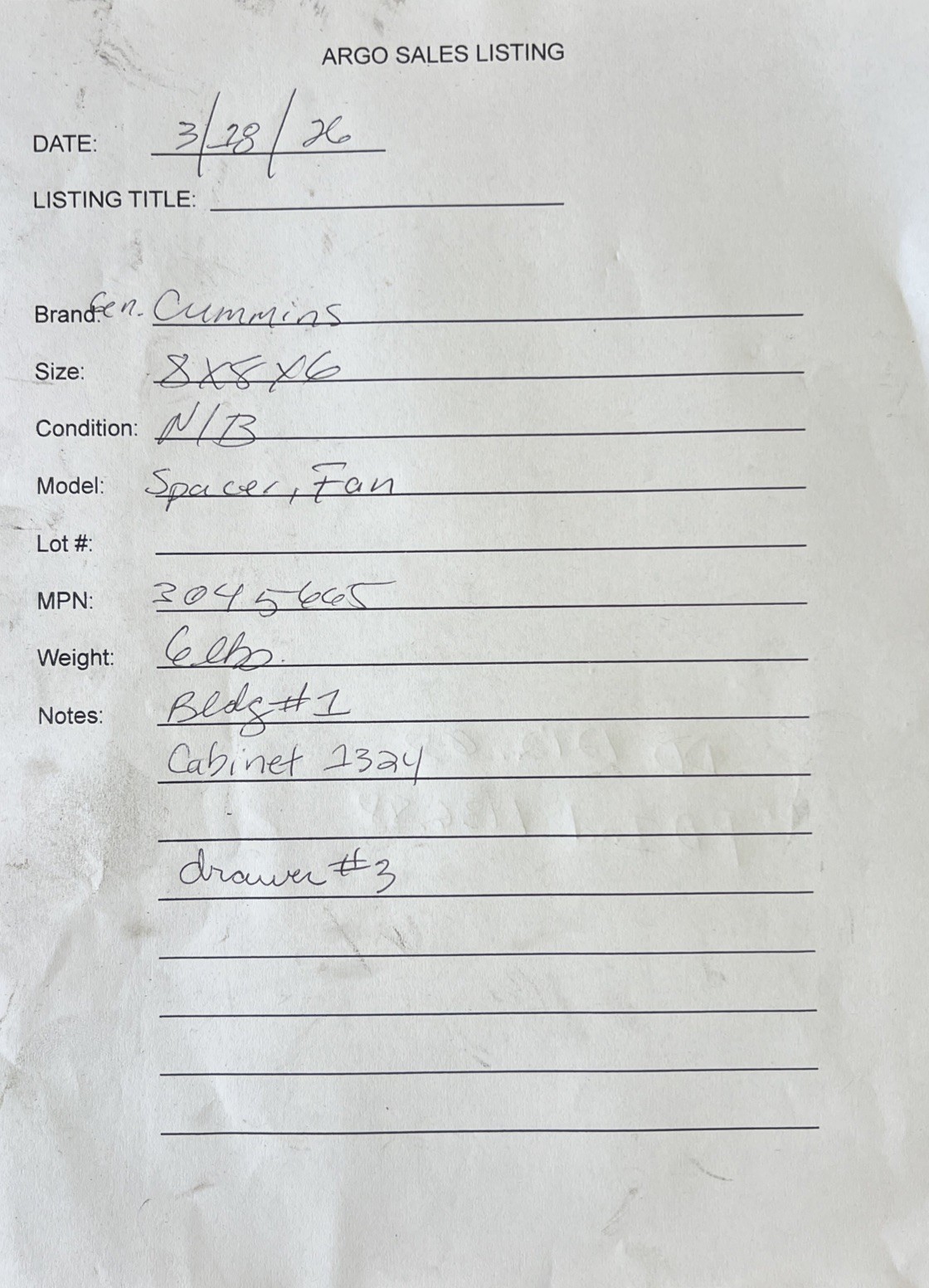 Gen Cummins 3045665 Fan Spacer Made In USA Quick Ship