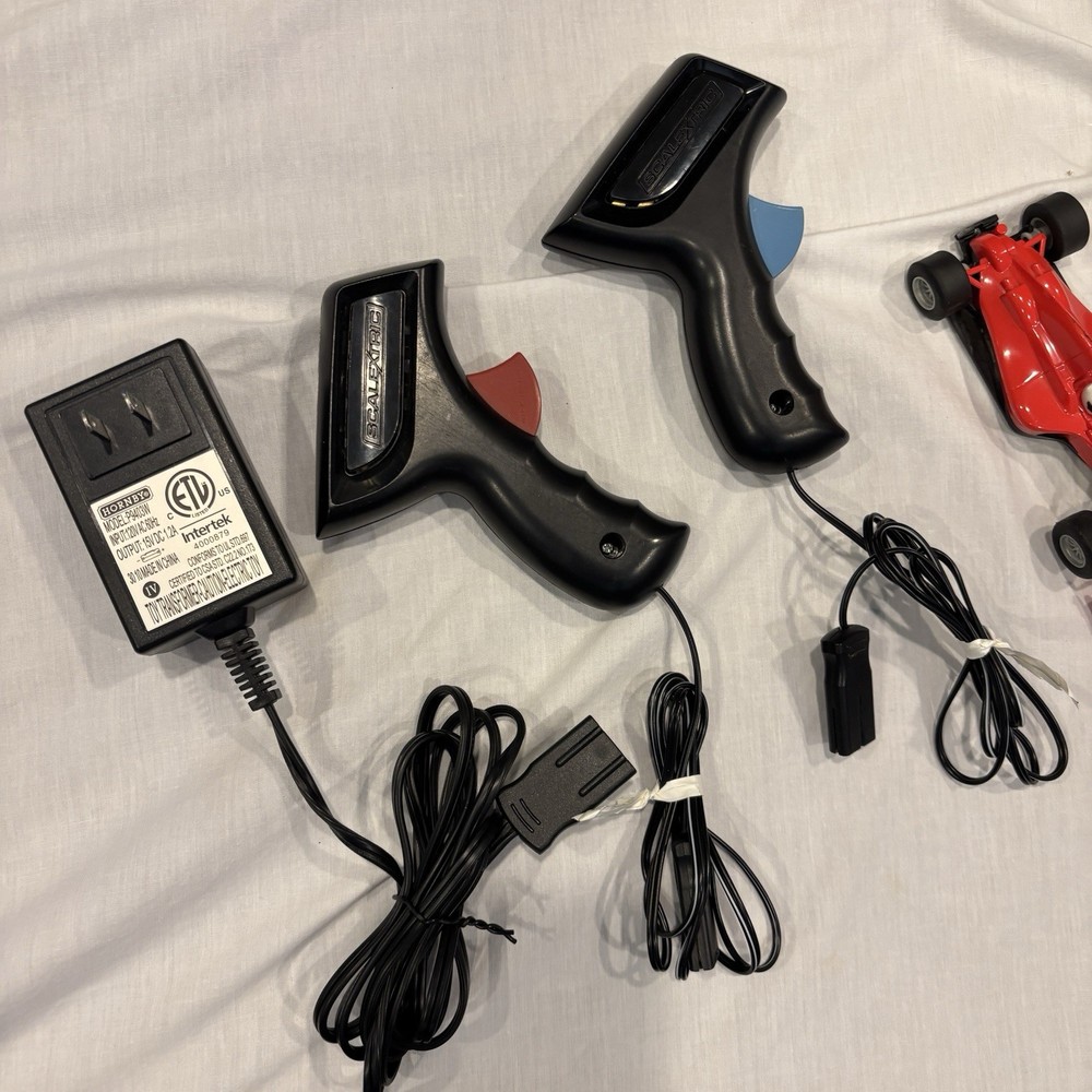 Scalextric 1/32 11 Track, Power base, Controllers, AC Adapter, 2 Risers, Box