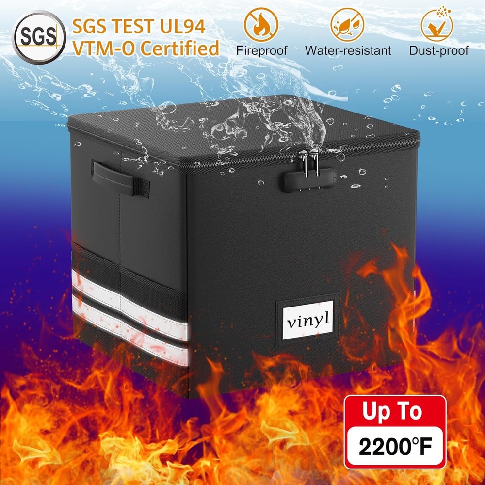 Vinyl Record Storage Box with Lock - Fireproof Waterproof 12" Record Organizer