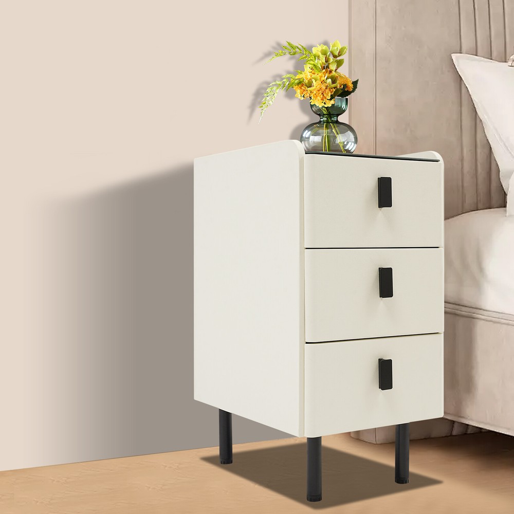 Smart Bedside Table w/ Drawer, Narrow Night Stand with LED Lights + Charging