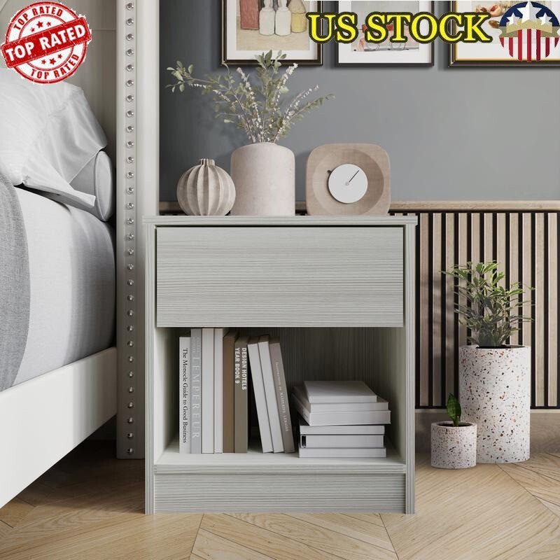 Minimalist Nightstand 1 Drawer Open Shelf Bedside Table Storage Solutions New