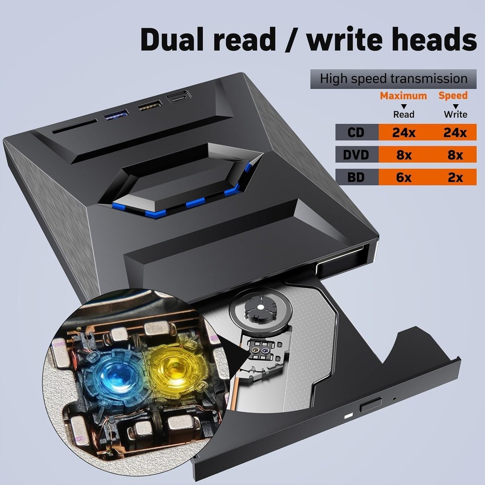 External Blu Ray Drive,Portable Bluray Player Writer Reader,CD Burner with USB 3