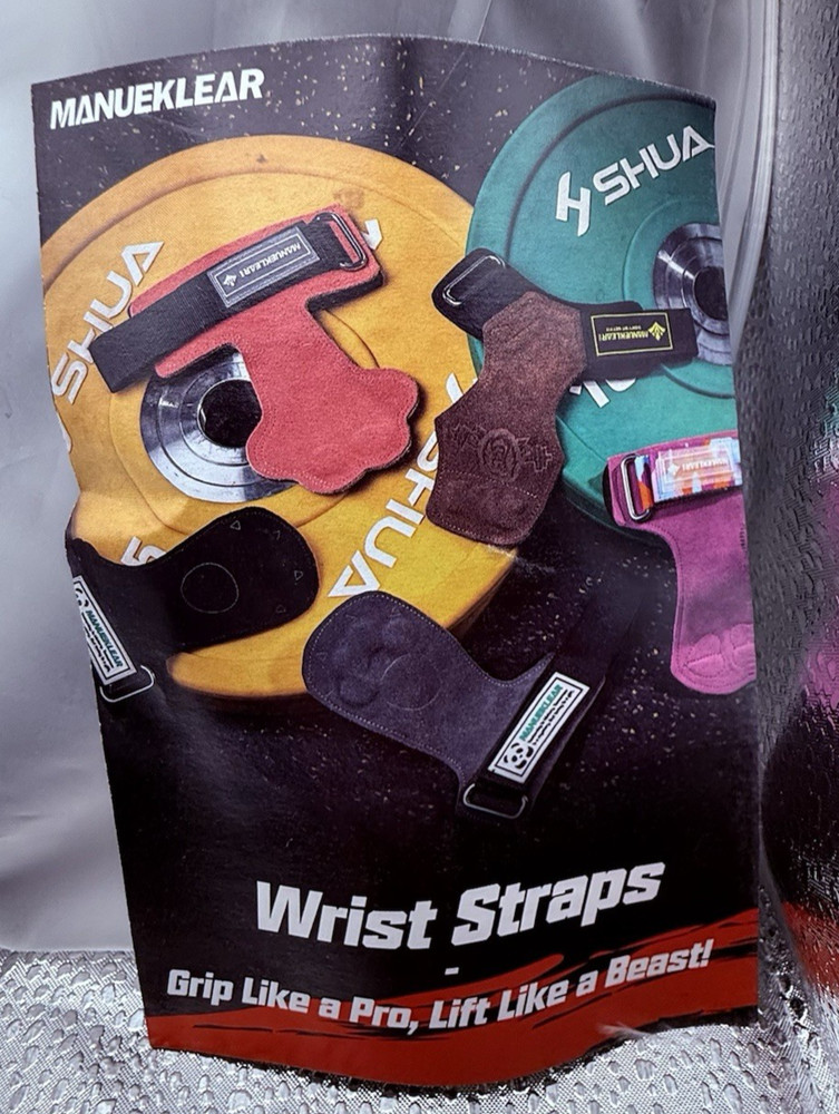 MANUEKLEAR Weightlifting Wrist Straps w/Cushion Wrist Loop/hook Adjust Closure