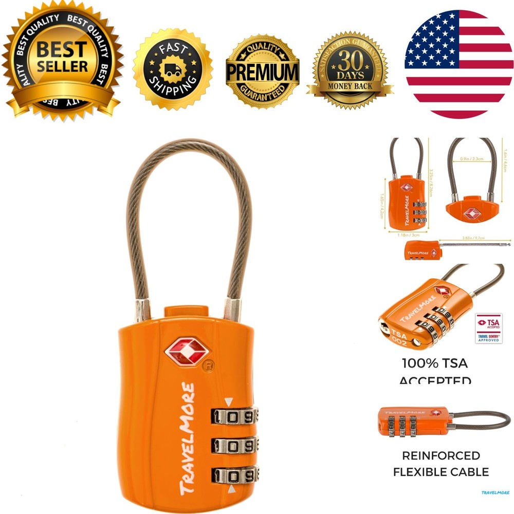 Durable TSA Approved Travel Lock - 3 Dial Combination for Ultimate Security