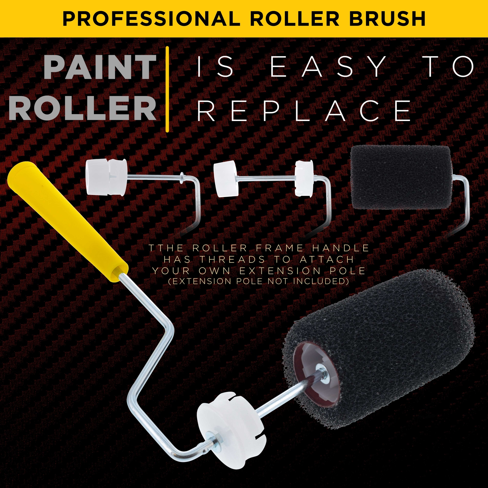 4" Paint Roller Frame Textured Roller Covers, Roll-On Custom Coat Truck Bedliner