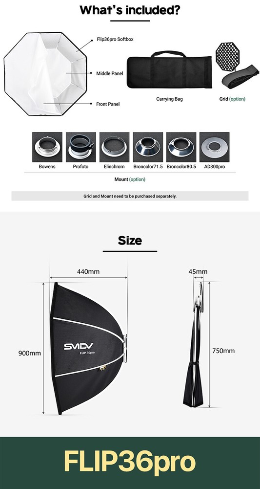 SMDV SPEED-BOX FLIP36PRO Quick Soft Diffuser f/ Bowens Elinchrom Profoto Strobe