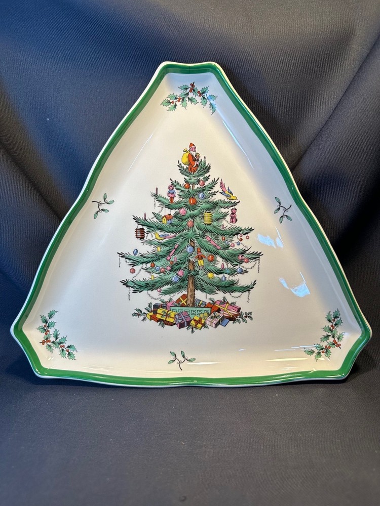 Vintage Spode Porcelain Christmas Tree Triangle Dish Serving Tray S3324-K