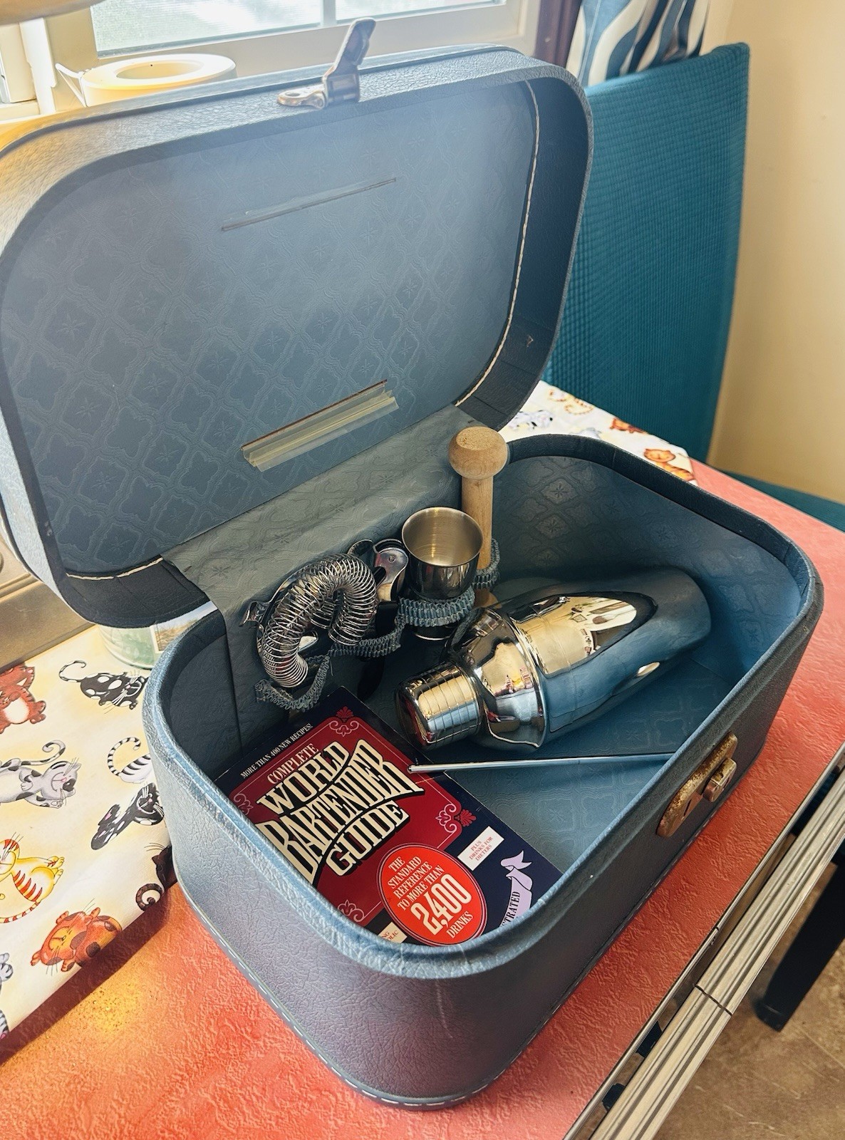 Vintage Bartender / Bartending Portable Cocktail Traveling Bar Kit With Case