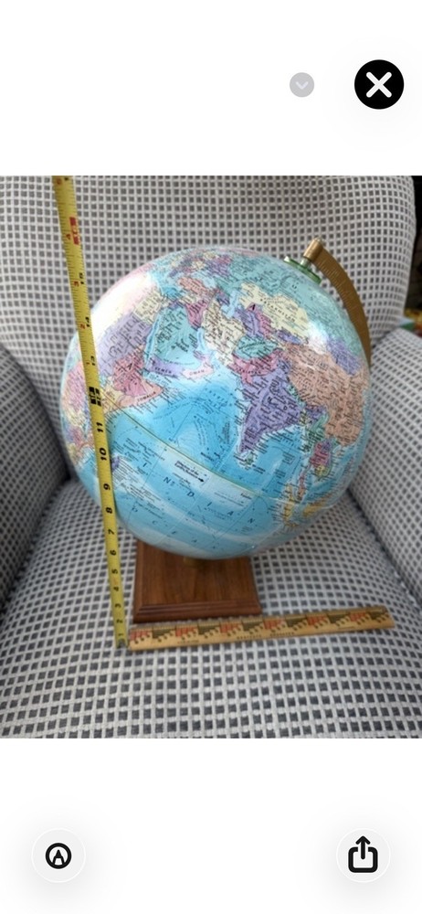 Globemaster 12" Wooden Base Multi-Colored World Globe Pre-Owned