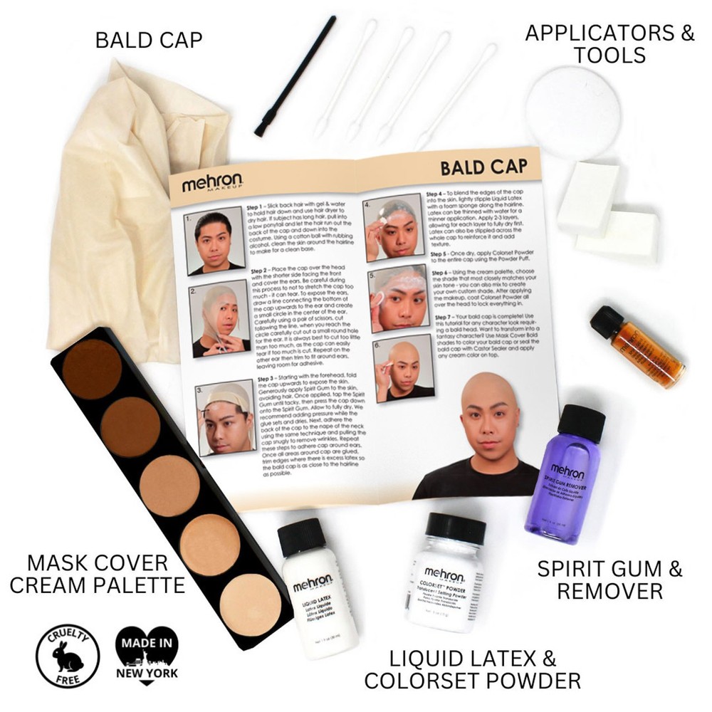 Bald Cap Complete Student Makeup Kit Set Professional ~ Easy Instructions Mehron