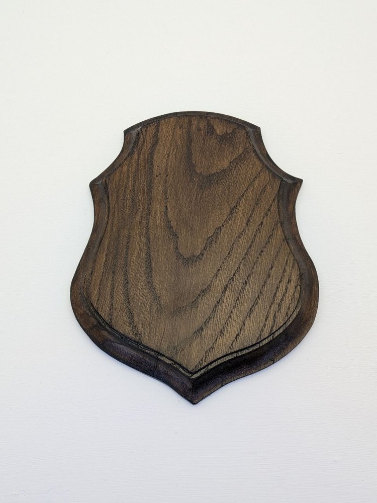 Solid Oak Roe Deer Antler Mounting Plaque - Classic Shield Trophy Base - Dark Oa