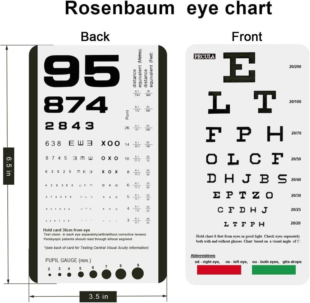 Compact Snellen & Rosenbaum Pocket Eye Chart - Perfect for Vision Testing