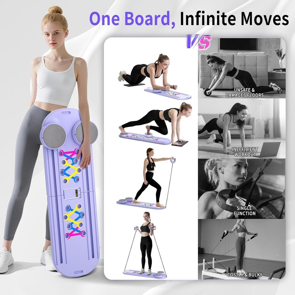 Pilates Board Foldable Pilates Reformer Set Home Workout with Timer