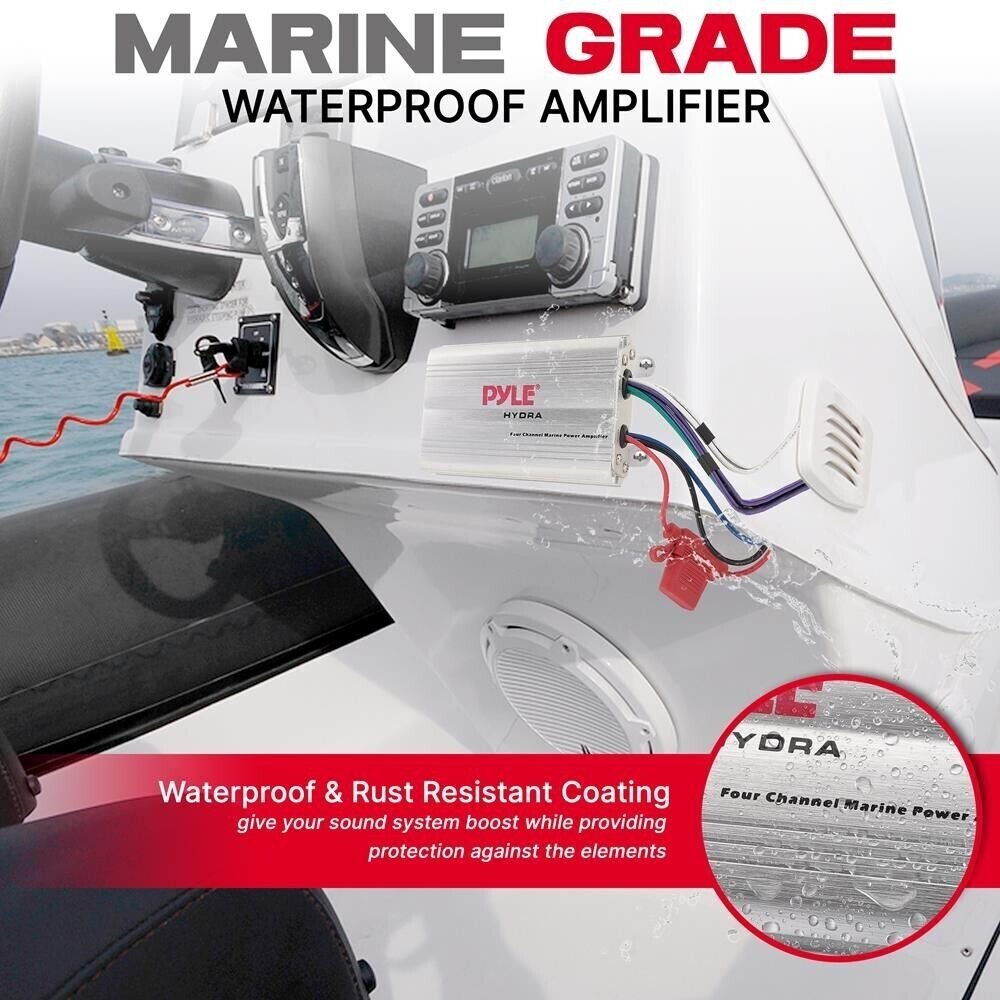 Pyle PLMRMP3A 800W 4-Channel Waterproof MP3/iPod Marine Power Amplifier