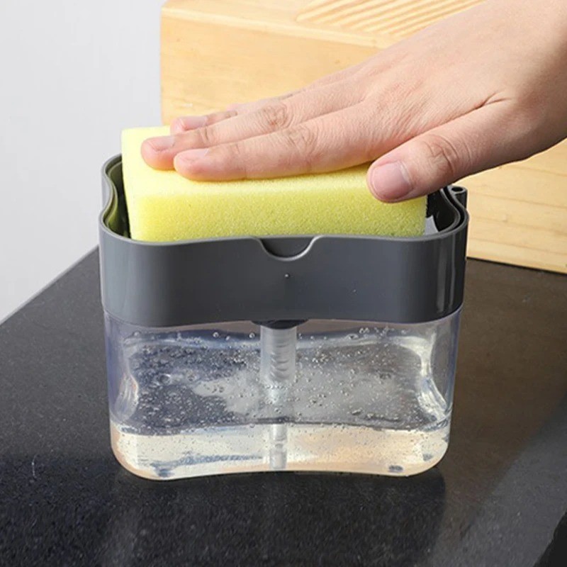 Kitchen Soap Dispenser with Sponge Press Pump Dishwashing Tool