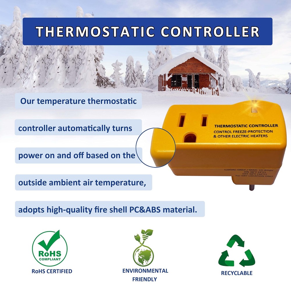 2 PCS Freeze Thermostatically Controlled Outlet，Automatically Turn On Below 3...