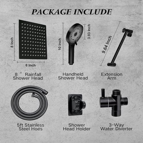8" Multifunction High Pressure Rain Shower Head & Handheld Spray Combo, Matte Bl